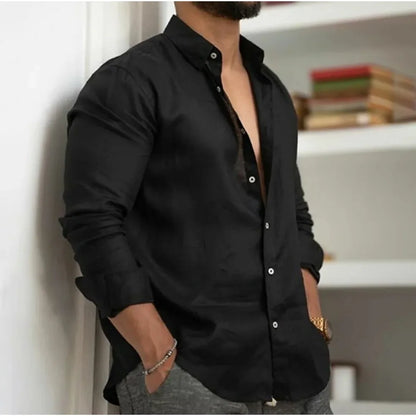 George | Linen Shirt Stone Button-Down Long Sleeve for Men