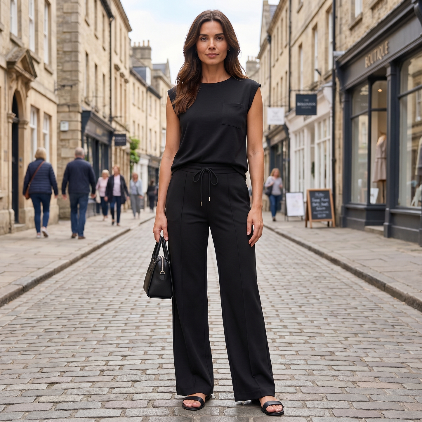 Grace | Co-Ord Set Mocha Brown Sleeveless Top Wide-Leg Trousers for Women