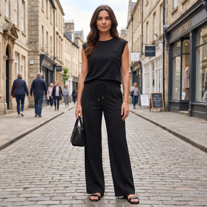 Grace | Co-Ord Set Mocha Brown Sleeveless Top Wide-Leg Trousers for Women