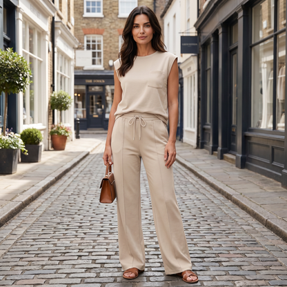 Grace | Co-Ord Set Mocha Brown Sleeveless Top Wide-Leg Trousers for Women