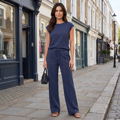 Grace | Co-Ord Set Mocha Brown Sleeveless Top Wide-Leg Trousers for Women