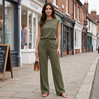 Grace | Co-Ord Set Mocha Brown Sleeveless Top Wide-Leg Trousers for Women