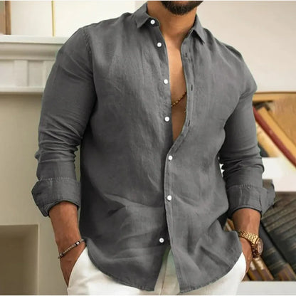 George | Linen Shirt Stone Button-Down Long Sleeve for Men
