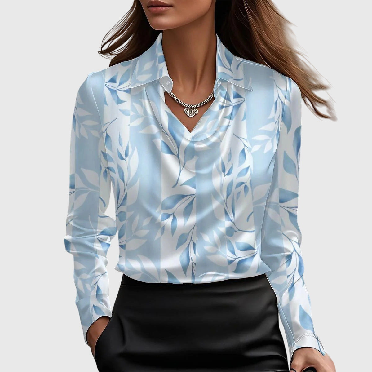 Selene | Long Sleeve Blouse Champagne Satin Cowl Neck Collar for Women