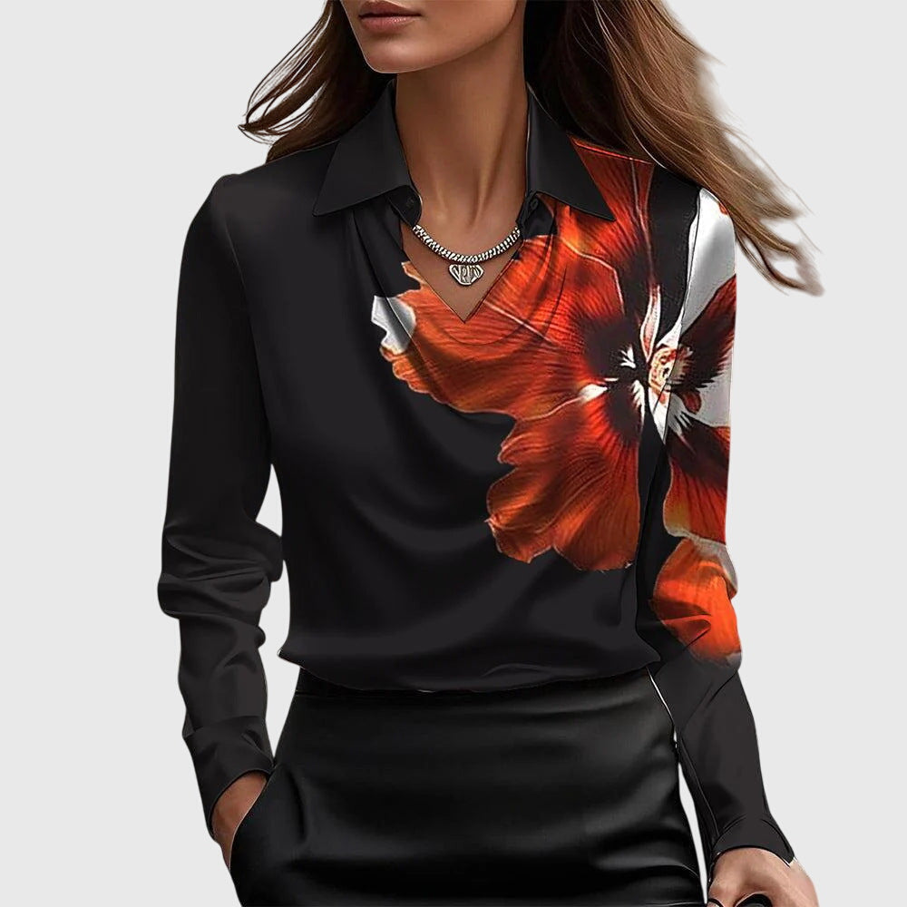 Selene | Long Sleeve Blouse Champagne Satin Cowl Neck Collar for Women