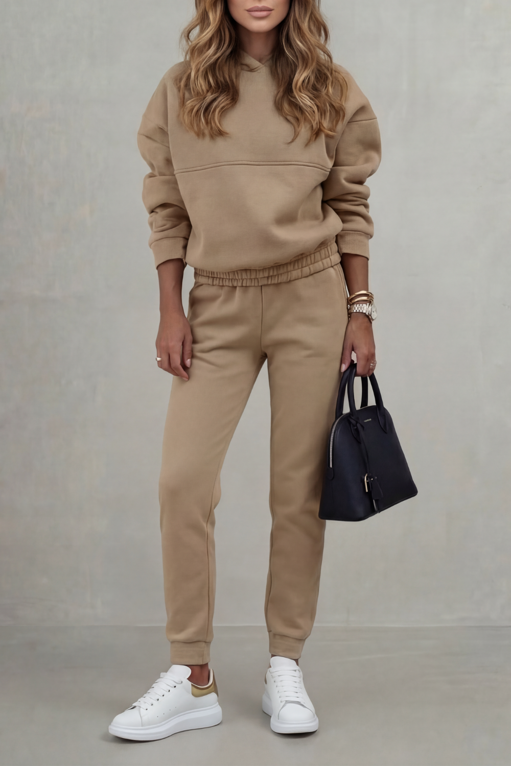 Phoebe | Hoodie & Jogger Co-Ord Set Camel Fleece Oversized for Women
