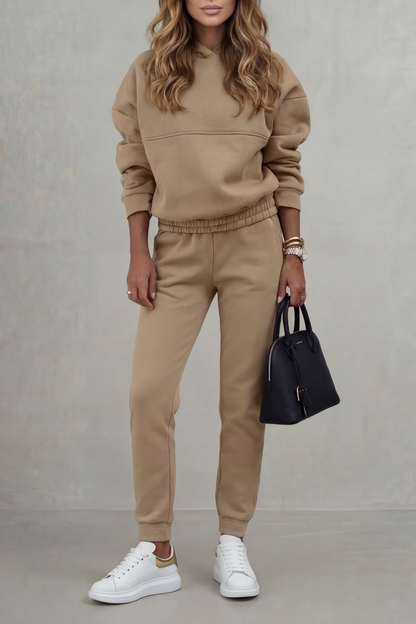 Phoebe | Hoodie & Jogger Co-Ord Set Camel Fleece Oversized for Women