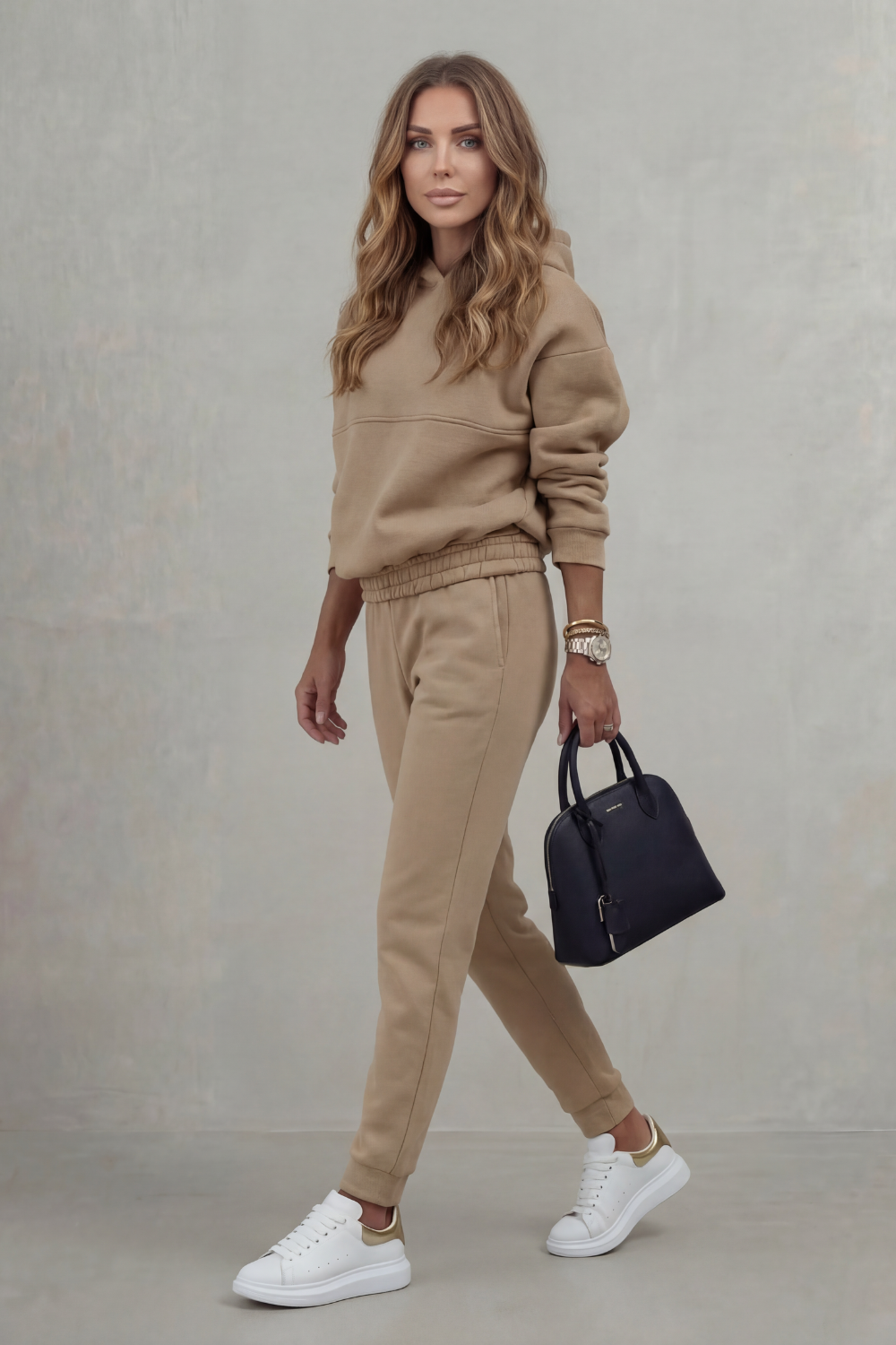 Phoebe | Hoodie & Jogger Co-Ord Set Camel Fleece Oversized for Women