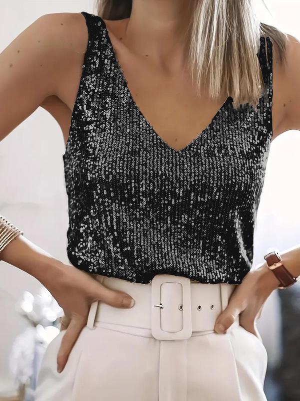 Callie | Sequin Tank Top Champagne Gold Sleeveless V-Neck for Women