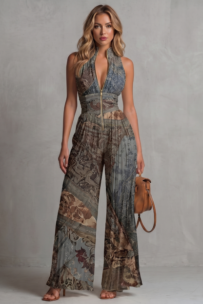 Phoebe | Sleeveless Jumpsuit Ivory Pleated Wide-Leg Halter for Women