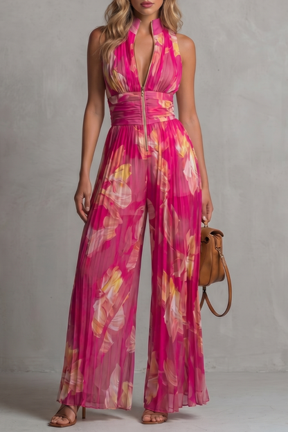Phoebe | Sleeveless Jumpsuit Ivory Pleated Wide-Leg Halter for Women