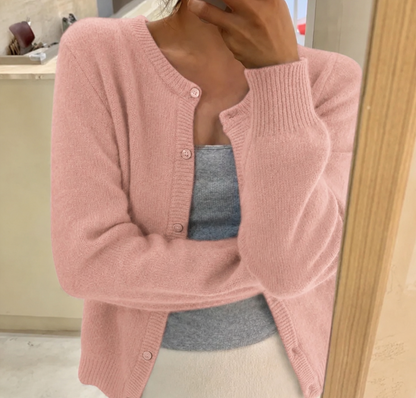 Emma | Cardigan Grey Soft Knit Button Front Round Neck for Women