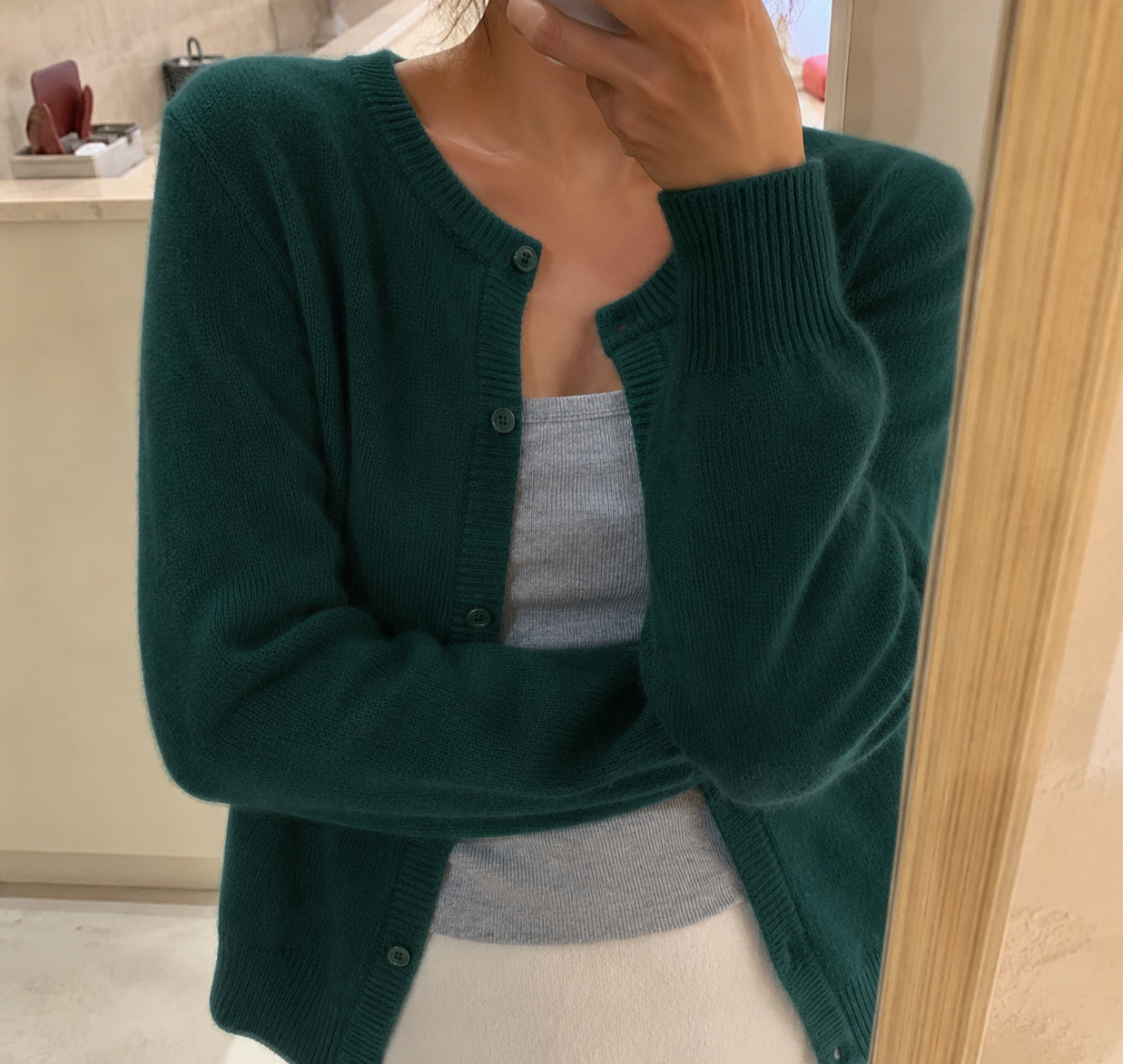 Emma | Cardigan Grey Soft Knit Button Front Round Neck for Women