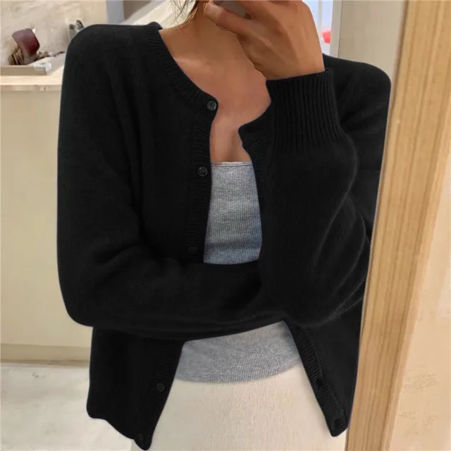 Emma | Cardigan Grey Soft Knit Button Front Round Neck for Women