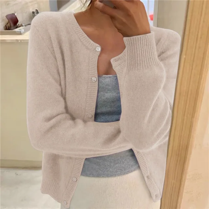 Emma | Cardigan Grey Soft Knit Button Front Round Neck for Women