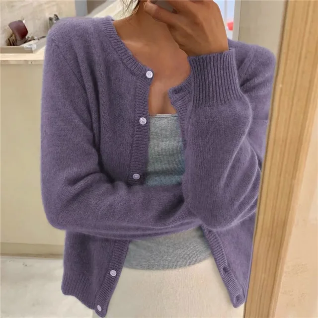 Emma | Cardigan Grey Soft Knit Button Front Round Neck for Women