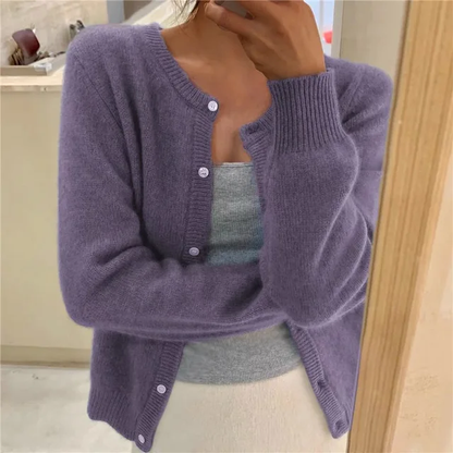Emma | Cardigan Grey Soft Knit Button Front Round Neck for Women