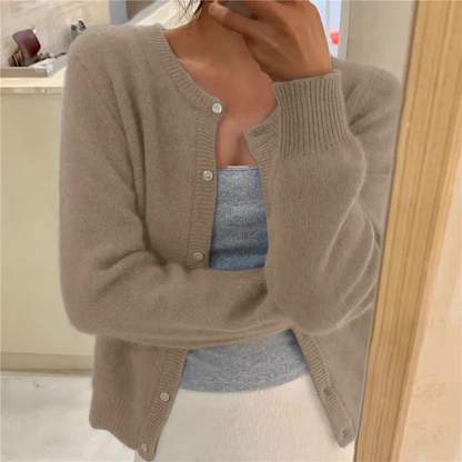 Emma | Cardigan Grey Soft Knit Button Front Round Neck for Women