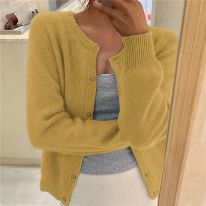 Emma | Cardigan Grey Soft Knit Button Front Round Neck for Women