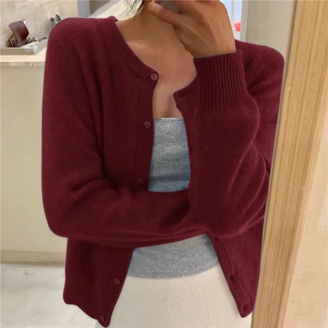 Emma | Cardigan Grey Soft Knit Button Front Round Neck for Women