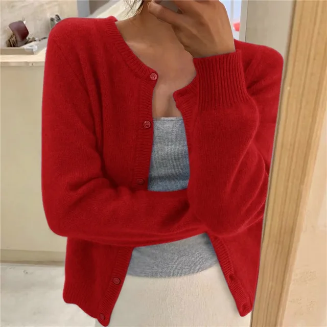 Emma | Cardigan Grey Soft Knit Button Front Round Neck for Women