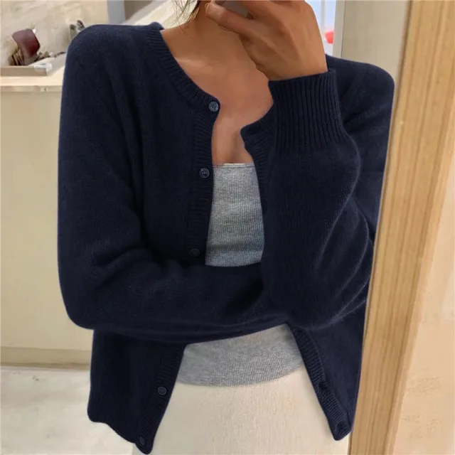 Emma | Cardigan Grey Soft Knit Button Front Round Neck for Women