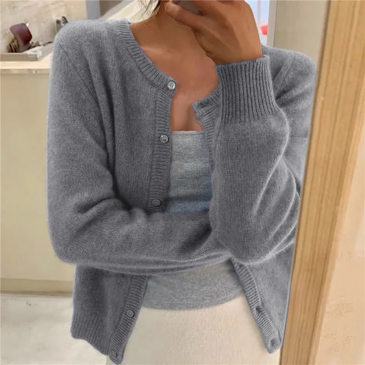 Emma | Cardigan Grey Soft Knit Button Front Round Neck for Women