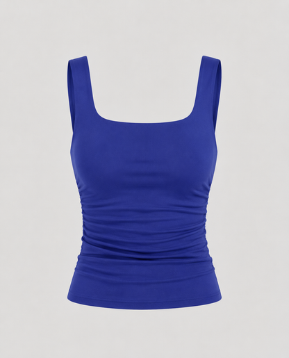 Phoebe | Tank Top Black Ruched Square Neck Sleeveless for Women