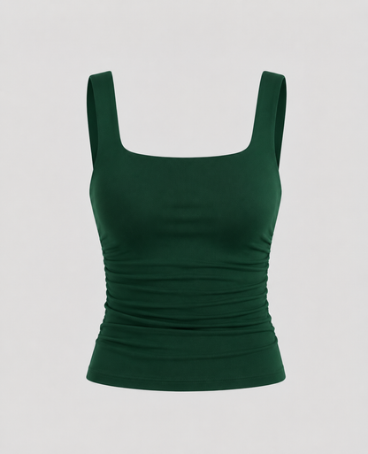 Phoebe | Tank Top Black Ruched Square Neck Sleeveless for Women