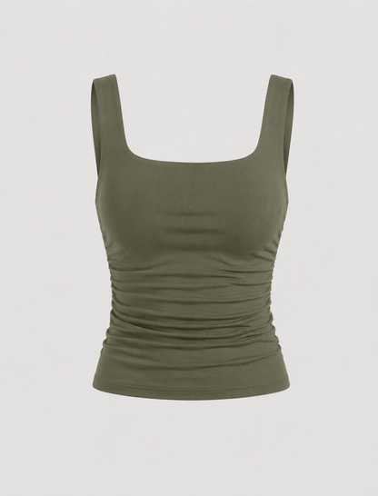 Phoebe | Tank Top Black Ruched Square Neck Sleeveless for Women