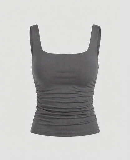Phoebe | Tank Top Black Ruched Square Neck Sleeveless for Women
