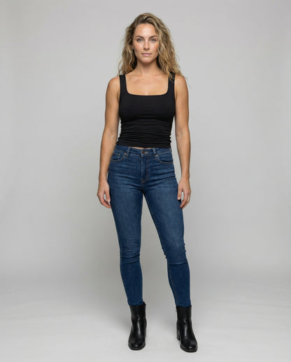 Phoebe | Tank Top Black Ruched Square Neck Sleeveless for Women