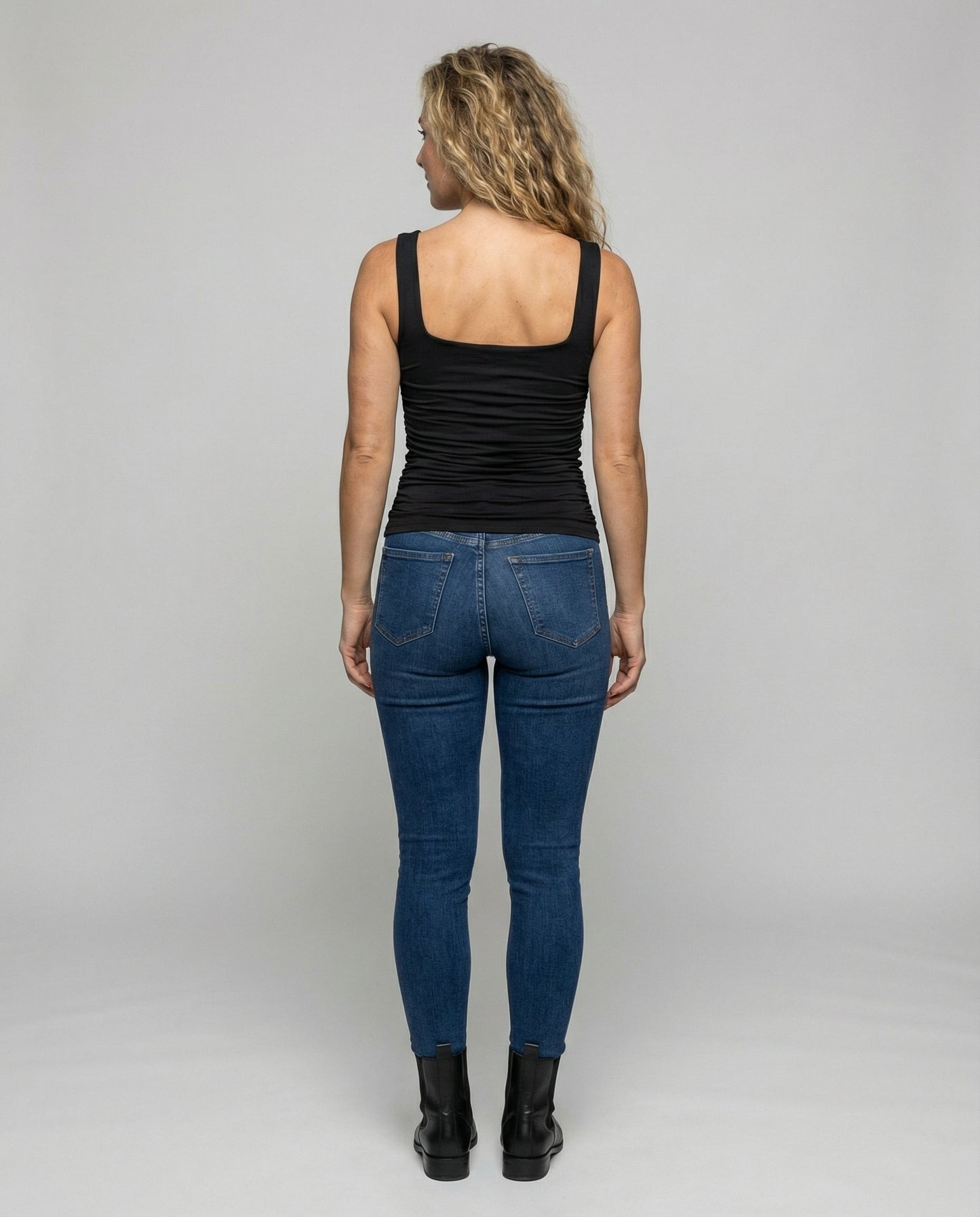 Phoebe | Tank Top Black Ruched Square Neck Sleeveless for Women