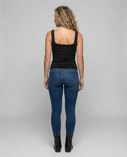 Phoebe | Tank Top Black Ruched Square Neck Sleeveless for Women