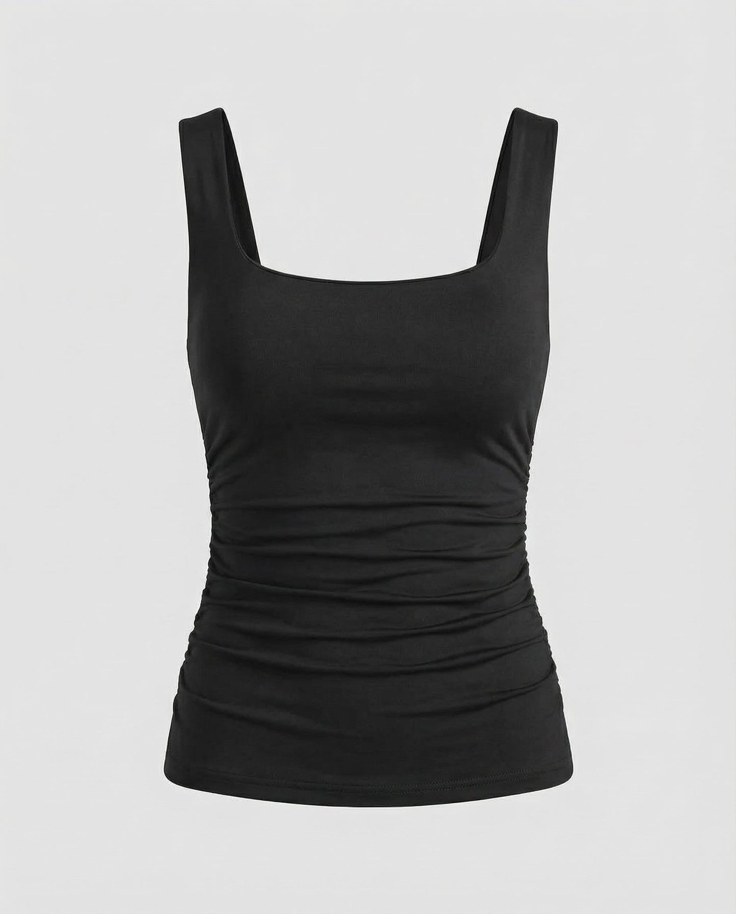 Phoebe | Tank Top Black Ruched Square Neck Sleeveless for Women