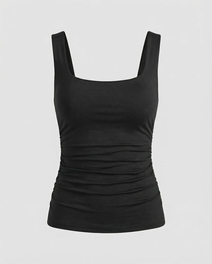Phoebe | Tank Top Black Ruched Square Neck Sleeveless for Women