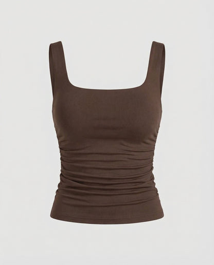 Phoebe | Tank Top Black Ruched Square Neck Sleeveless for Women