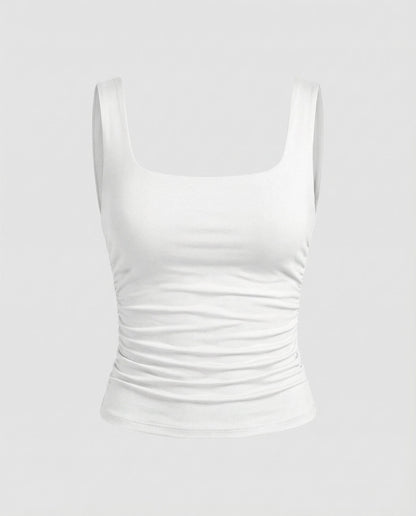 Phoebe | Tank Top Black Ruched Square Neck Sleeveless for Women