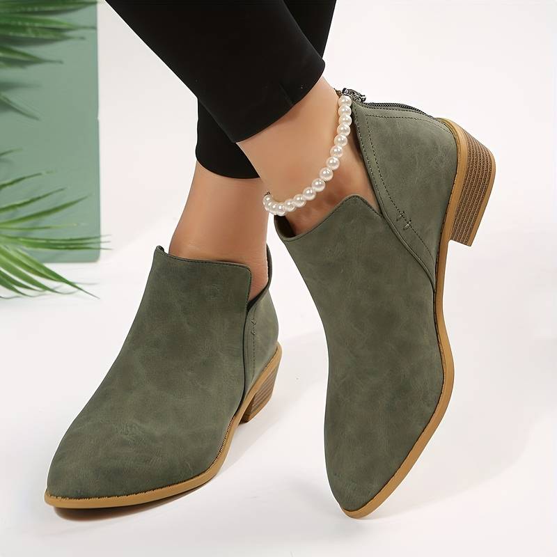 Elvira | Ankle Boots Green Suede Pointed Toe Block Heel for Women