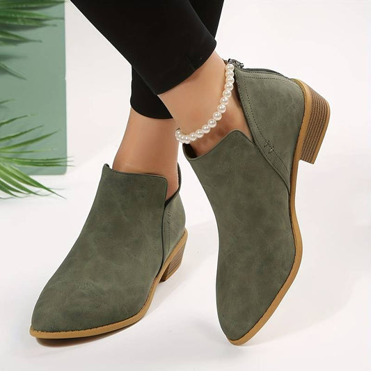 Elvira | Ankle Boots Green Suede Pointed Toe Block Heel for Women