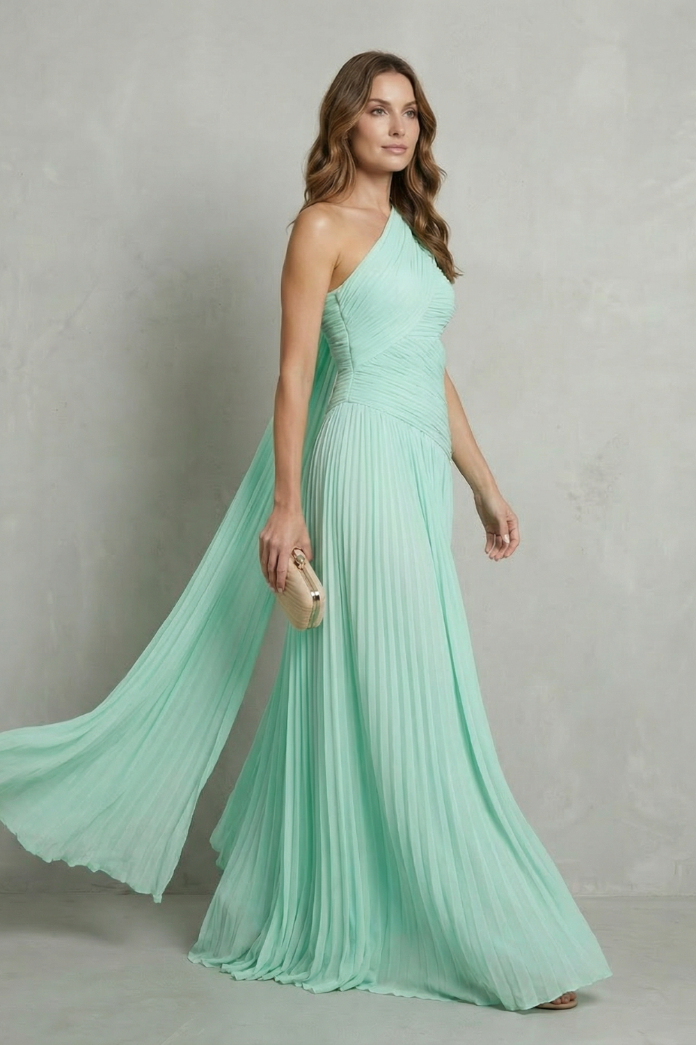Rosalind | Maxi Dress Mint Green Chiffon One-Shoulder Cape for Women