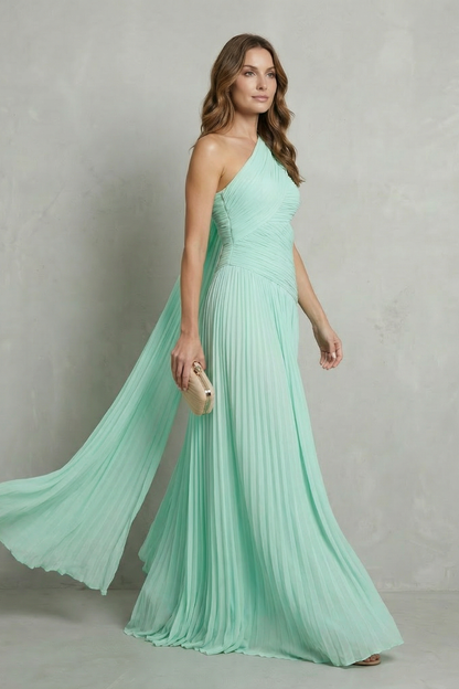 Rosalind | Maxi Dress Mint Green Chiffon One-Shoulder Cape for Women