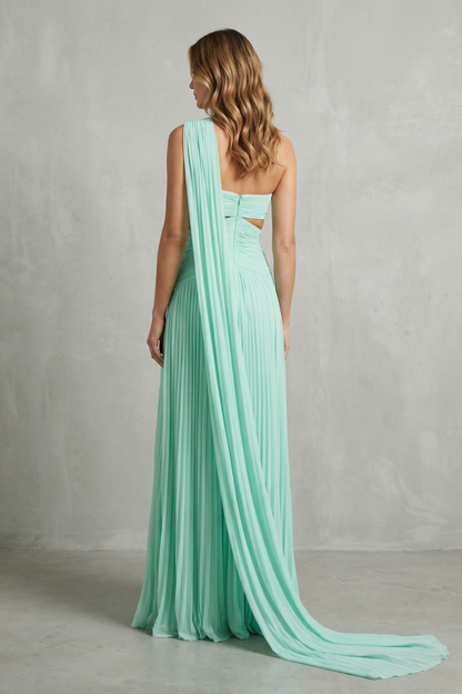 Rosalind | Maxi Dress Mint Green Chiffon One-Shoulder Cape for Women
