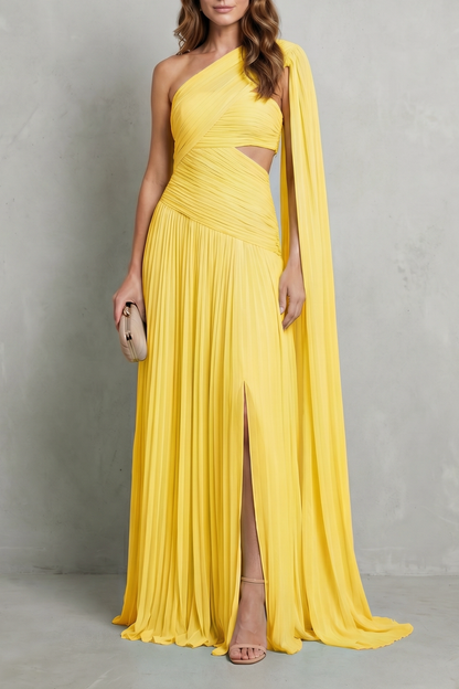 Rosalind | Maxi Dress Mint Green Chiffon One-Shoulder Cape for Women