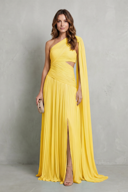 Rosalind | Maxi Dress Mint Green Chiffon One-Shoulder Cape for Women