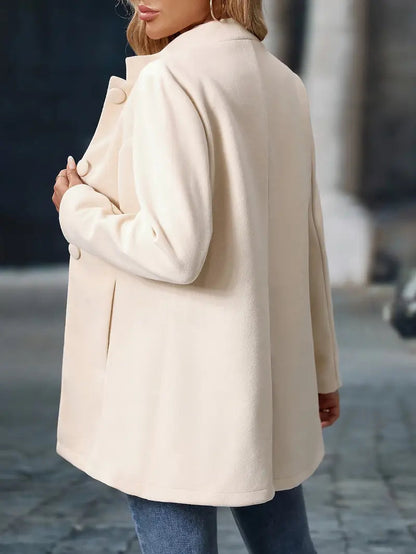 Phoebe | Wool Coat Cream Tailored Stand Collar Button Front for Women