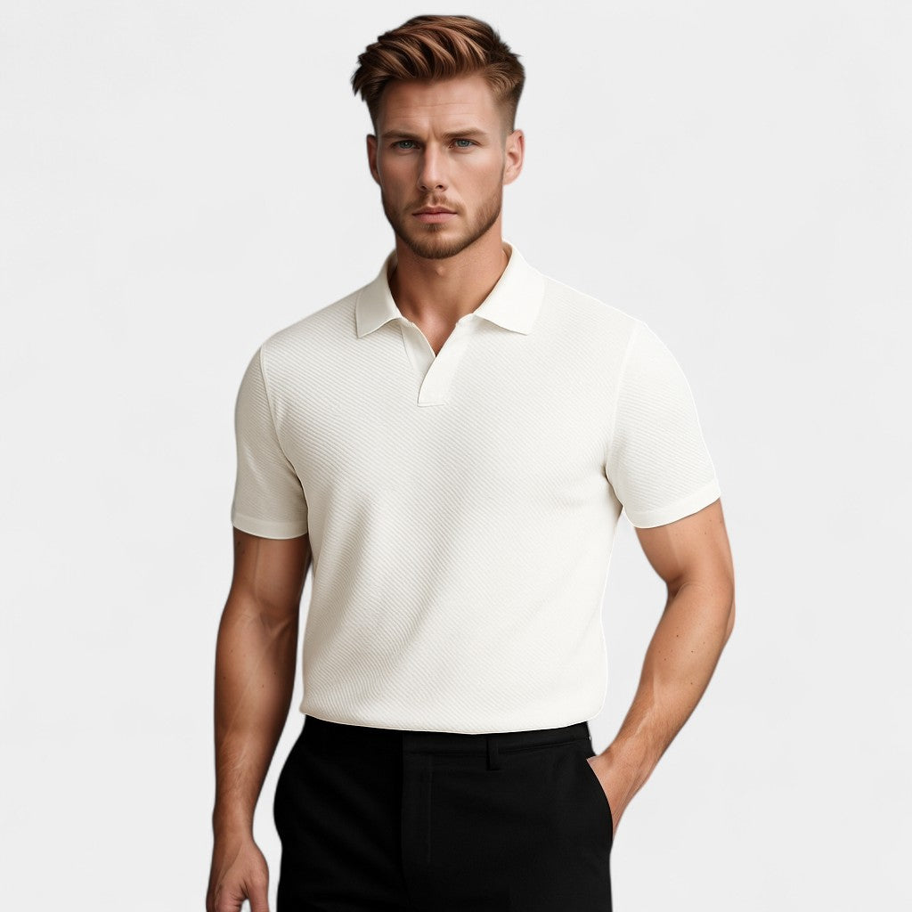 Tristan | Polo Shirt Cream Knit Open Collar Short Sleeve for Men