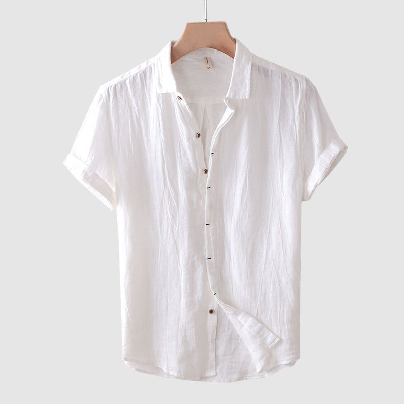Gideon | Linen Shirt Blue Crinkle Short Sleeve for Men