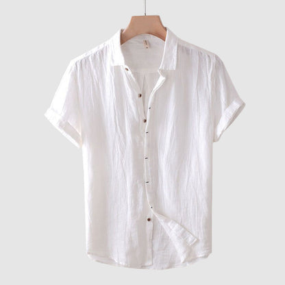 Gideon | Linen Shirt Blue Crinkle Short Sleeve for Men