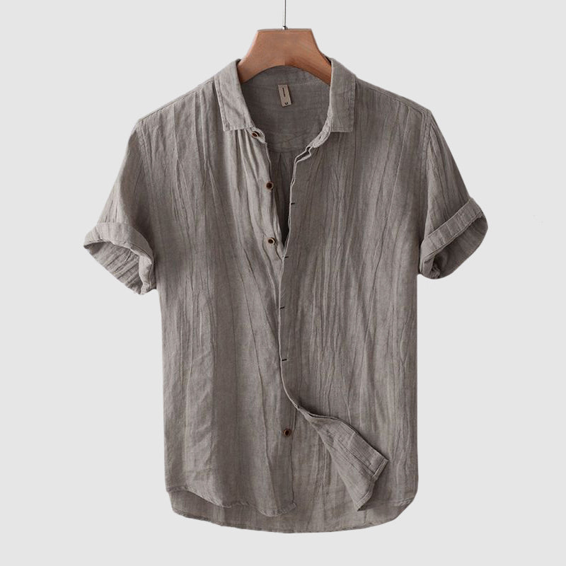 Gideon | Linen Shirt Blue Crinkle Short Sleeve for Men